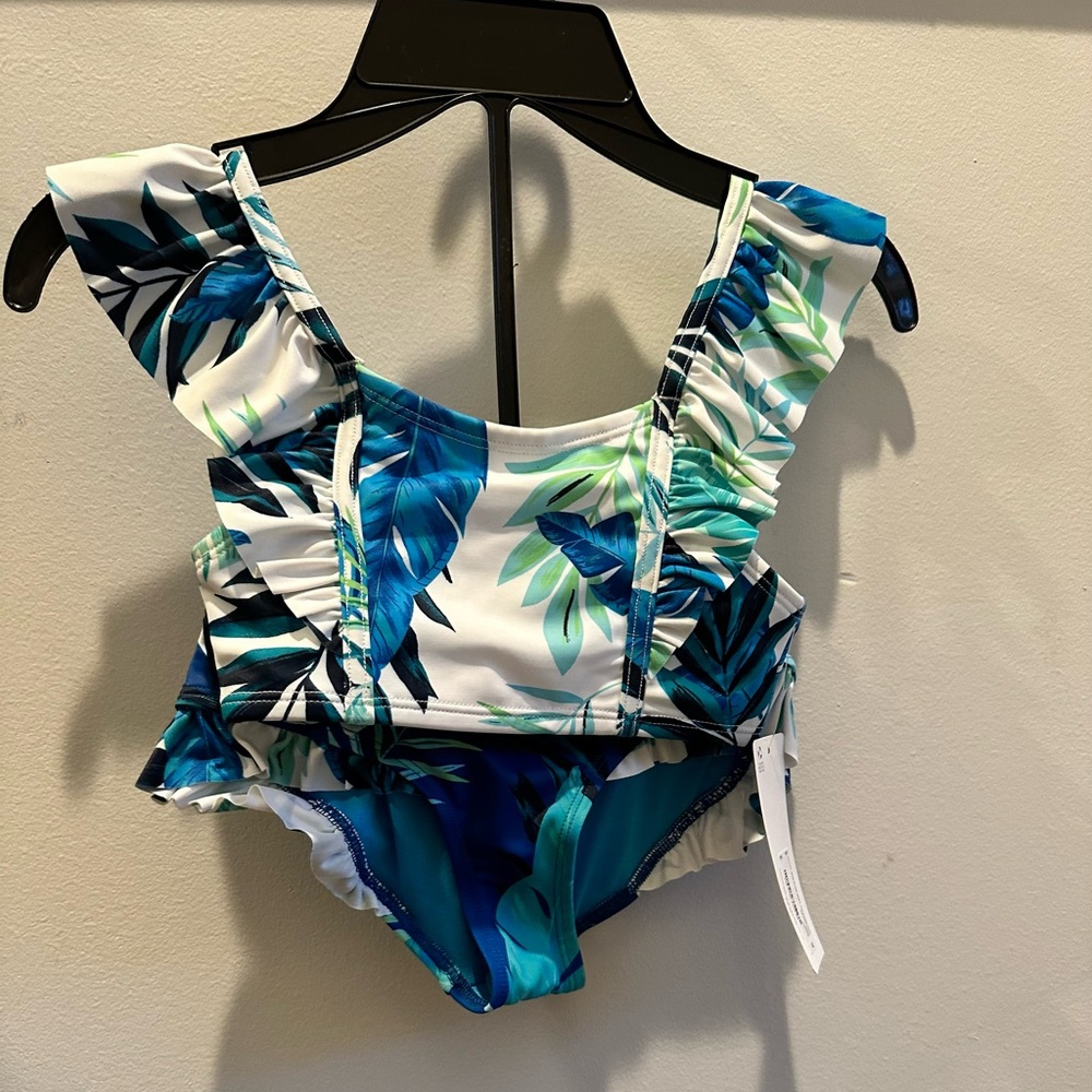 Blue and Green Bikini with Tropical Design